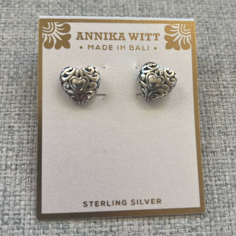 Annika Witt Ornamental Sterling Heart Stud Earrings NWT